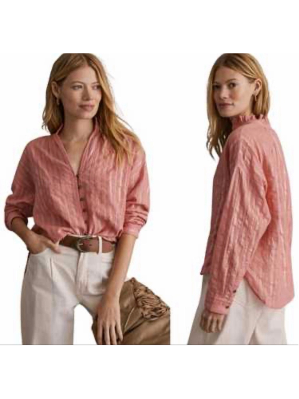 Pilcro Pink Silver Striped Button Down Blouse Medium